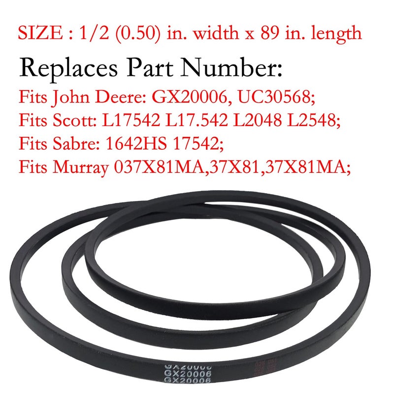 CTPOWER Replaces GX20006 Drive Belt, 88.9 Inch, for John Deere D110 D140 L110 L111 L118 L120 LA115 LA125 LA130 Lawn Mowers - Image 2
